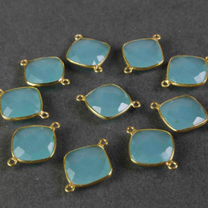 15 Pcs Beautiful Blue Aqua Chalcedony 925 Sterling Vermeil Gemstone Faceted Cushion Shape Double Bail Connector -23mmx15mm SS053 - Tucson Beads