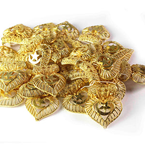 5 Pcs Designer Copper Casting Heart Charm Pendant - 24k Gold Plated Heart  - Copper Heart With Filigree Design Pendant  33mmx26mm GPC902 - Tucson Beads