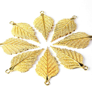 5 Pcs Gold Leaf Charm Pendant - 24k Matte Gold Plated - Brass Gold Leaf Pendant 53mmx26mm GPC217 - Tucson Beads
