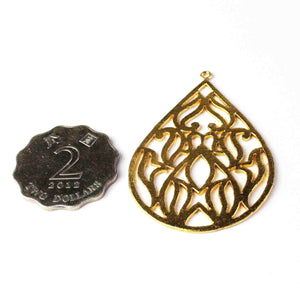 6 Pcs Designer 24k Gold Plated Pendant,Copper Pear Shape Design Charm Pendant,Jewelry Making Bulk Lot 54mmx37mm GPC158 - Tucson Beads
