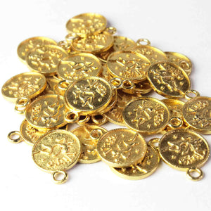 10 Pcs Zodiac Sign Charm Pendant,  Scorpio and Sagittarius Charm ,Astrology Jewelry- 24k Gold Plated Round Copper 18mmx14mm GPC003 - Tucson Beads
