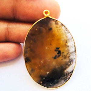 1 Pc Brown Jasper Faceted Oval Shape 24k Gold Pendant -  42mmx31mm - PC166 - Tucson Beads