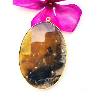 1 Pc Brown Jasper Faceted Oval Shape 24k Gold Pendant -  42mmx31mm - PC166 - Tucson Beads