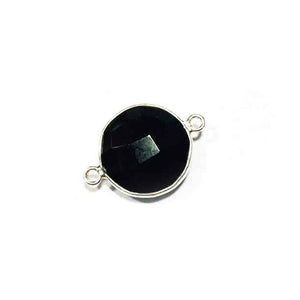 6 Pcs Black Onyx Faceted Round 925 Sterling Silver Connector-  Black Onyx  Connector 21mmx10mm SS604 - Tucson Beads