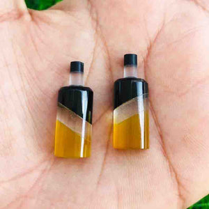 Matched Pairs Natural Yellow Chalcedony , Black Onyx Joined Smooth Bottle Shape Loose Gemstone 27mmx10mm BG008 - Tucson Beads