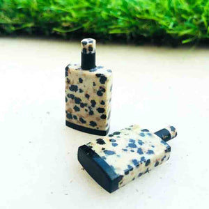Matched Pairs Natural Dalmatian ,Black Onyx Joined Smooth Bottle Shape Loose Gemstone 28mmx13mm BG005 - Tucson Beads
