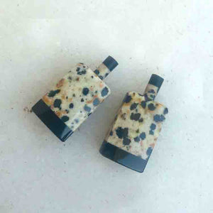 Matched Pairs Natural Dalmatian ,Black Onyx Joined Smooth Bottle Shape Loose Gemstone 28mmx13mm BG003 - Tucson Beads