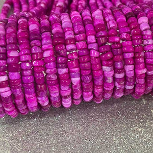 1  Long Strand Beautiful Shaded Hot Pink Opal Smooth Heishi Tyre Beads -Hot pink Opal Gemstone Beads- 4mm-6mm-13 Inches BR02985 - Tucson Beads