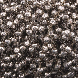 5 Feet Silver Pyrite 3mm-3.5mm Black Wire Rosary Beaded Chain - Beads wire wrapped chain Bdb006 - Tucson Beads