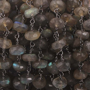 3 FEET Labradorite 5mm Rondelle Rosary Beaded Chain -Beads wire wrapped in Black Wire Chain Bdb008 - Tucson Beads