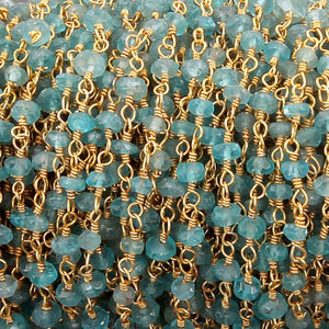 5 Feet Apatite Rosary Style Chain 3mm-3.5mm 24k Gold Plated Wire Wrapped Beaded Chain BDG065 - Tucson Beads