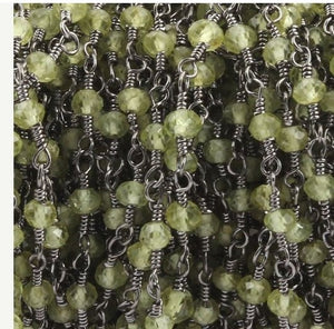 5 FEET Peridot 3mm Rosary Style Chain - Peridot Beads in Black Wire Wrapped Beaded Chain Bdb031 - Tucson Beads