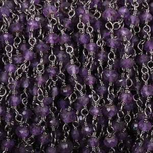 5 feet Amethyst 3mm-4mm Black Wire Rosary Style Beaded Chain - Amethyst Beads Wire Wrapped Chain Bdb024 - Tucson Beads