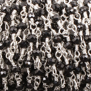 5 feet Black Spinel 2.5-3mm 925 silver plated Rosary Style Beaded Chain -Beads wire wrapped chain Bds004 - Tucson Beads