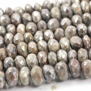 1 Strand Long Brown Moonstone Silver Coated Faceted Rondelles - Roundel Beads 7mm-8mm 8 Inches BR1842 - Tucson Beads