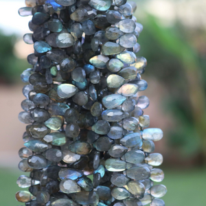 1 Strand Labradorite Faceted Briolettes - Blue Flash Beads, Pear Drop Shape Beads 10mmx7mm-14mmx7mm 10.5 Inches BR3774 - Tucson Beads
