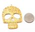 4 Pc Gold Skull Charm Pendant - 24k Matte Gold Plated - Brass Gold Skull Single Bail Pendant 62mmx46mm GPC1016