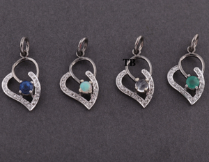 1 Pc Pave Diamond Emerald & Blue Sapphire with Heart Shape Pendant 925 Sterling Silver - 20mmx12mm Pdc1198 - Tucson Beads