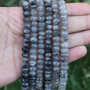 1 Strand Black Rutile Faceted Rondelles - Tourmilated Quartz Faceted Roundelles Beads 8mm-10mm 16 Inches BR1391 - Tucson Beads