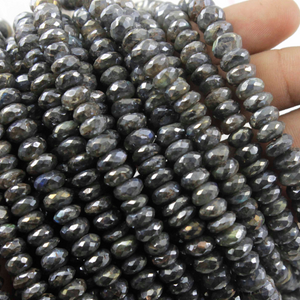 1 Strand Excellent Quality Black Spinel Silver Coated Rondelles- Roundle Beads 6mm-7mm 8 Inches BR3549 - Tucson Beads