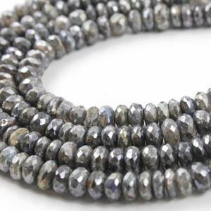 1 Strand Excellent Quality Black Spinel Silver Coated Rondelles- Roundle Beads 6mm-7mm 8 Inches BR3549 - Tucson Beads
