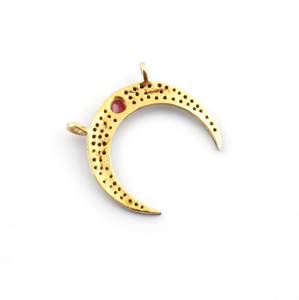 1 Piece Black spinel Moon With ruby Gemstone 925 Serling Vermeil Charm Double Bail Pendant 23mmX5mm WTC133 - Tucson Beads