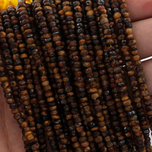 10 Long Strands Ex+++ Quality 3mm Brown Tiger Eye Faceted Rondelles - Tiger Eye Small Beads 13 Inches RB094 - Tucson Beads