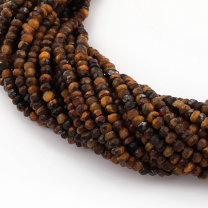 10 Long Strands Ex+++ Quality 3mm Brown Tiger Eye Faceted Rondelles - Tiger Eye Small Beads 13 Inches RB094 - Tucson Beads