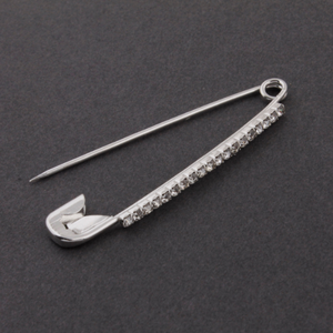 1 Pc Cubic Zirconia Bejweled Safety Pin- Rhinestone Saftey Pin -Shiny Safety Pin- Brass Plated Silver Polish Pin 53mmx11mm WTC303 - Tucson Beads