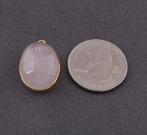 11 Pcs Rose Quartz 24k Gold Plated Oval Shape Single Bail Pendant - Rose Quartz Pendant 21mmx13mm-25mmx16mm PC616 - Tucson Beads