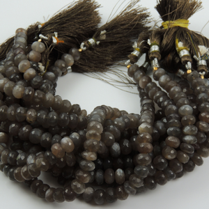 2 Strands Gray Moonstone Faceted Rondelles - Roundel Beads 8mm-9mm 7.5 Inches BR2172 - Tucson Beads