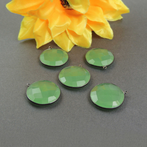 5 Pcs Green Chalcedony Faceted Round Shape Pendant Oxidized Sterling Silver- 28mmx25mm SS529 - Tucson Beads