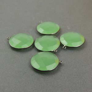 5 Pcs Green Chalcedony Faceted Round Shape Pendant Oxidized Sterling Silver- 28mmx25mm SS529 - Tucson Beads