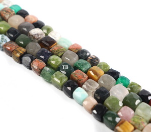 1 Strand Multi Stone Faceted Cube Briolettes -Box Shape Beads 7mmx6mm-12mmx11mm 8.5 inches BR1290 - Tucson Beads