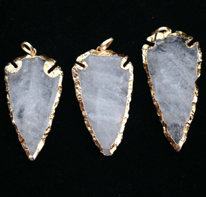 9 PC Crystal Quartz Arrowhead  24k Gold  Plated Single Bail Pendant -  Electroplated With Gold Edge - 65mmx25mm-49mmx24mm AR210 - Tucson Beads