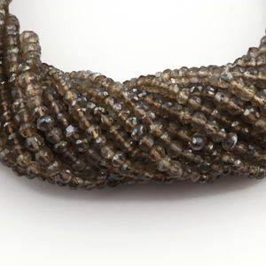 5 Strands Smoky Quartz Faceted Silver Coated Rondelles - Smoky Quartz Coated Rondelle Beads 3mm-4mm 13 Inches RB003 - Tucson Beads