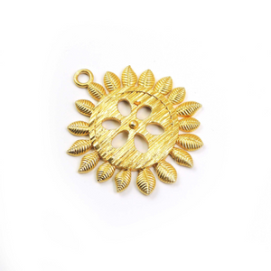 5 Pcs Gold Sun Flower Charm - 24k Matte Gold Plated Sun Flower  - Brass Gold Round Sun Flower Pendant 43mmx37mm GPC187 - Tucson Beads