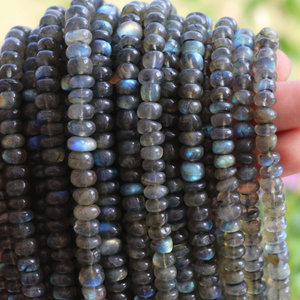1 Long Strand Labradorite Smooth Roundelles - Labradorite Plain Rondelles Beads 6mm-8mm 16 Inches BR847 - Tucson Beads