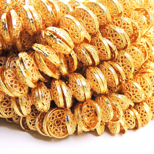 1 Strand 24k Gold Plated Designer Copper Casting Half Cap Beads - Jewelry Making - 12mmx4mm 7.5 Inches GPC091 - Tucson Beads