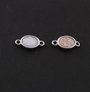 10 Pcs Mystic Titanium Druzy Oval Connector, Silver Plated Double Bail Connector, Bezel Connector 13mmX6mm PC623 - Tucson Beads