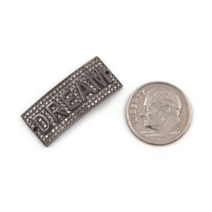 1 Pc Pave Diamond "DREAM" Flat Rectangle 925 Sterling Silver/ Vermeil Connector - 27mmX11mm PDC824 - Tucson Beads
