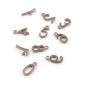1 Pc Pave Diamond Number Charm Choose From (0-9) - Antique Finish - 925 Sterling Silver -Digit Charm- Flat Back- 12mm PDC 1159 - Tucson Beads