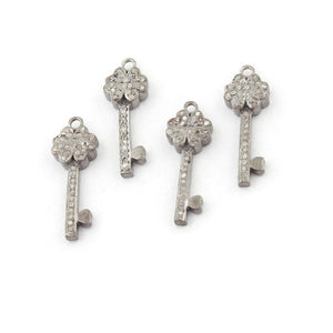 1 Pc Pave diamond 925 Sterling Silver Lock Key Charm Pendant 18mmX6mm Pdc264 - Tucson Beads