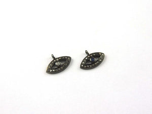 1 Pc Pave Diamond & Blue Sapphire Evil Eye 925 Sterling Silver Pendant - 14mmx10mm PDC430 - Tucson Beads