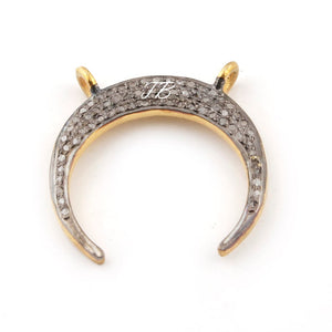 1 Pc Pave Diamond Moon Charm Double Bail Pendant- 925 Sterling Silver/Vermeil- Yellow Gold & Rose Gold Vermeil-Moon Pendant 23mmX5mm PDC632 - Tucson Beads
