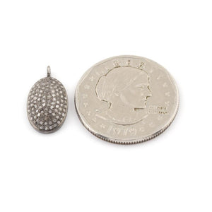 1 Pc Pave Diamond Oval Charm 925 Sterling Silver / Sterling Vermeil Pendant - 20mmx11mm PDC053 - Tucson Beads