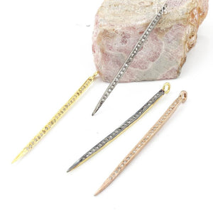 1 PC Pave Diamond Spike Charm Pendant 925 Sterling Silver/Vermeil - Rose Gold Vermeil & Yellow Gold Vermeil 62mmx2mm Pdc260 - Tucson Beads