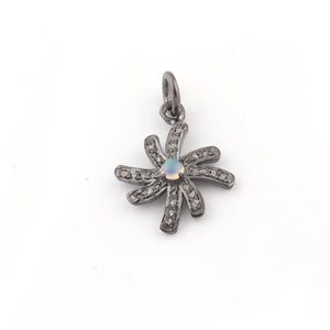 1 Pc Pave Diamond Emerald Ethiopian Opal Flower Charm 925 Sterling Silver Pendant - Flower Pendant 19mmx14mm PDC654 - Tucson Beads