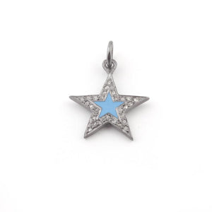 1 Pc Pave Diamond Bakelite Star 925 Sterling Silver Pendant 20mmx17mm PDC639 - Tucson Beads