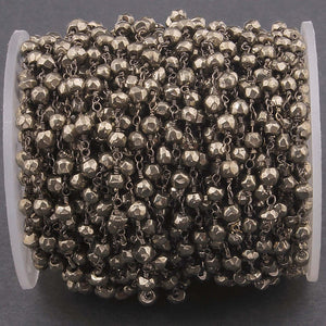 50 FEET Natural Pyrite Beaded Chain - BULK Wholesale Lot Natural Pyrite Beads wire wrapped in Black Wire chain Bdb043 - Tucson Beads
